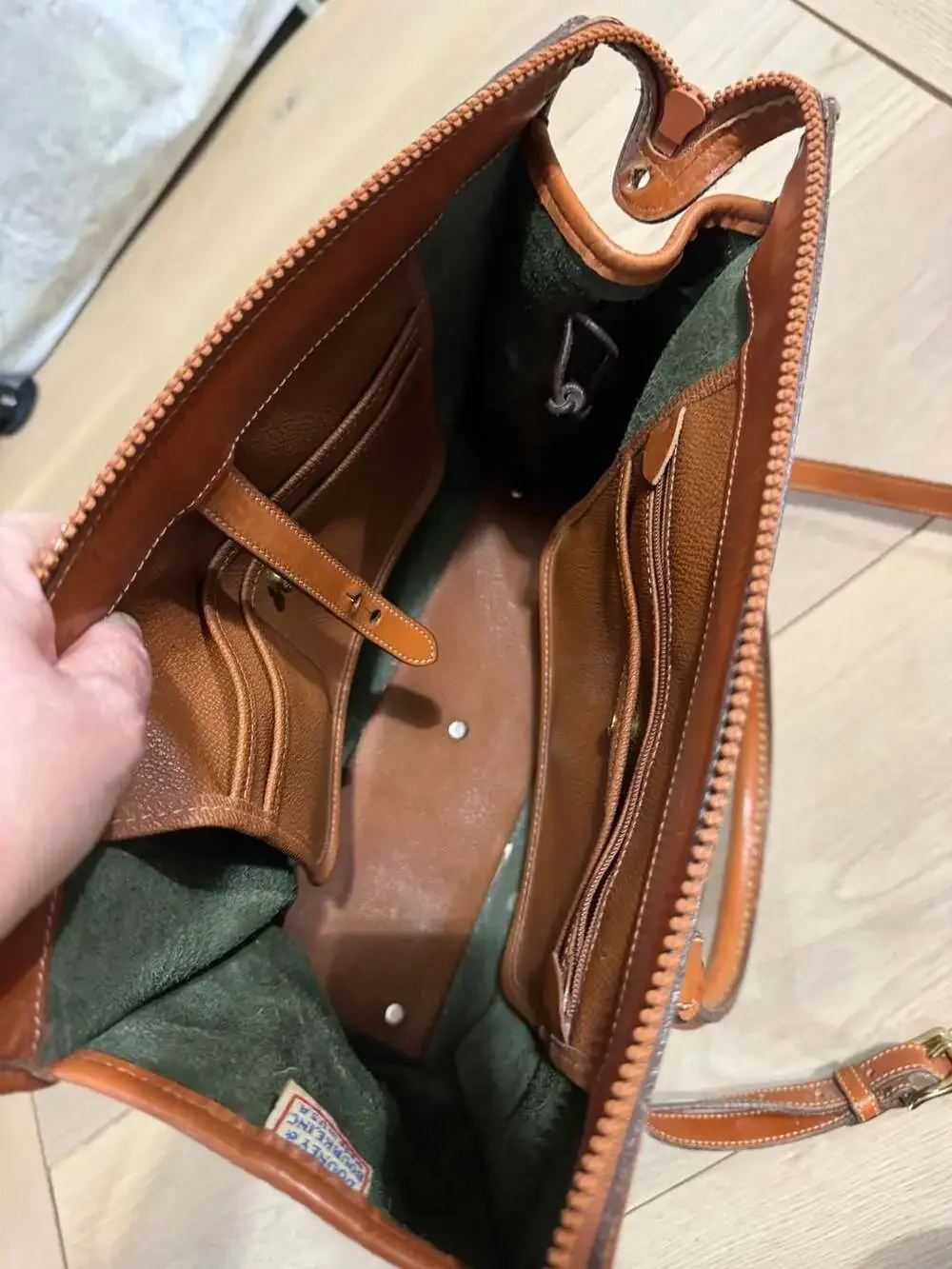 Vintage Dooney & Bourke All-Weather Leather Satchel Bag Green and Tan - Picture 14 of 15
